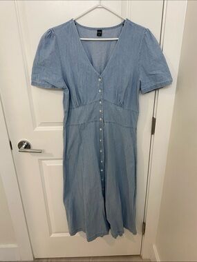 Button Up Blue Short Sleeve Dress 100% Cottin